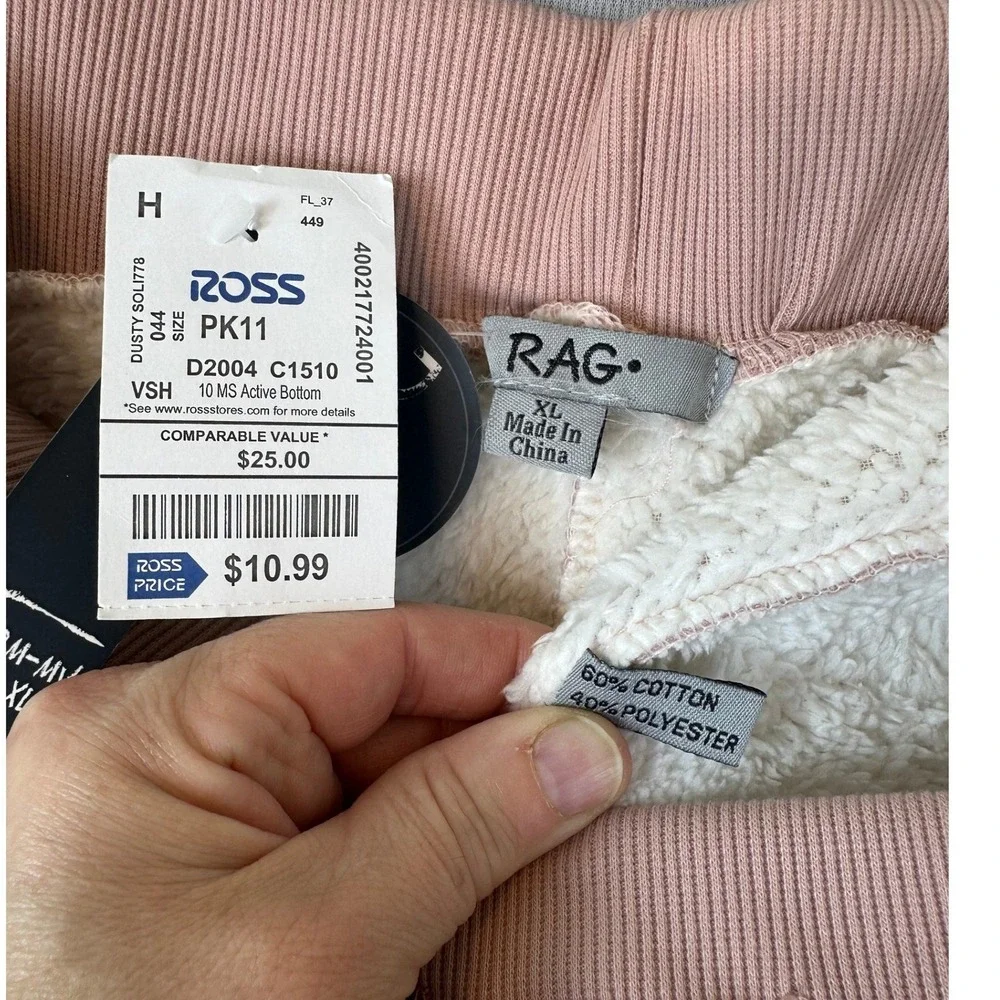 Rag NWT Mauve Pink Ribbed Knit Jogger Pants Medium Dusty Sand Loungewear Size XL